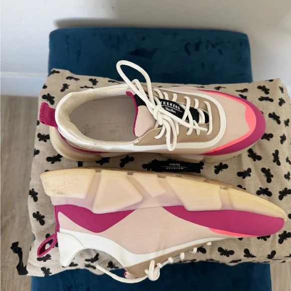 Max Mara Weekend Women's Pink and White Sneakers - Picture 7 of 9